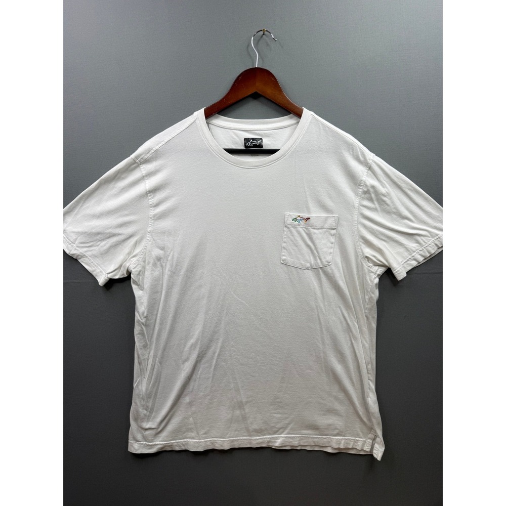 Greg Norman T-Shirt Mens White Short Sleeve Pocket Shark Logo L